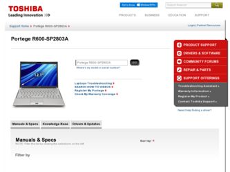 Portege R600-SP2803A driver download page on the Toshiba site