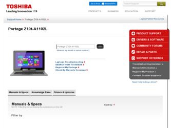 Portege Z10t-A1102L driver download page on the Toshiba site