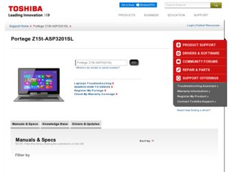Portege Z15t-ASP3201SL driver download page on the Toshiba site