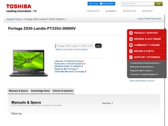 Portege Z930-Landis-PT235U-00600V driver download page on the Toshiba site