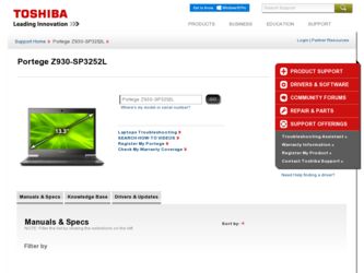 Portege Z930-SP3252L driver download page on the Toshiba site