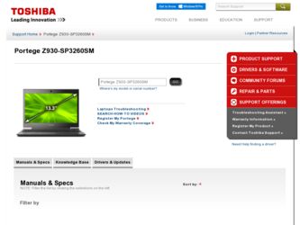 Portege Z930-SP3260SM driver download page on the Toshiba site
