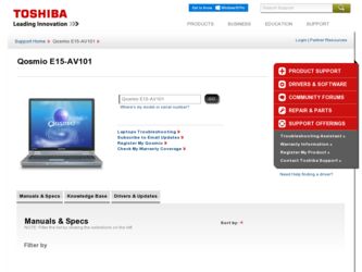 Qosmio E15-AV101 driver download page on the Toshiba site