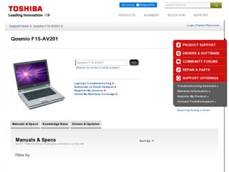 Qosmio F15-AV201 driver download page on the Toshiba site