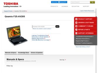 Qosmio F25-AV205 driver download page on the Toshiba site
