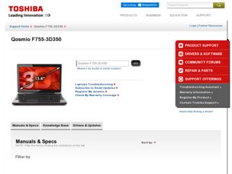 Qosmio F755-3D350 driver download page on the Toshiba site