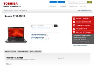 Qosmio F755-S5219 driver download page on the Toshiba site