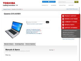 Qosmio G15-AV501 driver download page on the Toshiba site