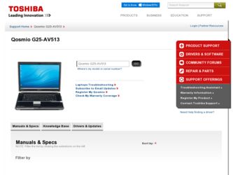 Qosmio G25-AV513 driver download page on the Toshiba site