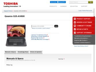 Qosmio G35-AV600 driver download page on the Toshiba site