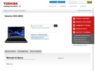 Qosmio G55-Q802 driver download page on the Toshiba site