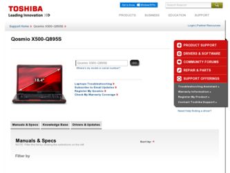Qosmio X500-Q895S driver download page on the Toshiba site