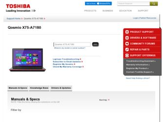 Qosmio X75-A7180 driver download page on the Toshiba site