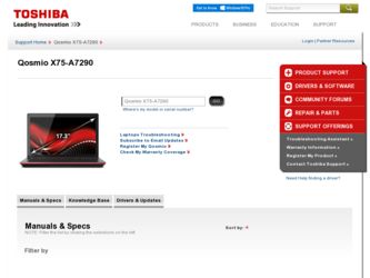 Qosmio X75-A7290 driver download page on the Toshiba site