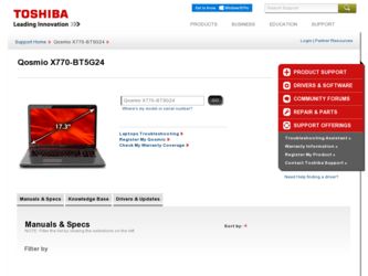 Qosmio X770-BT5G24 driver download page on the Toshiba site