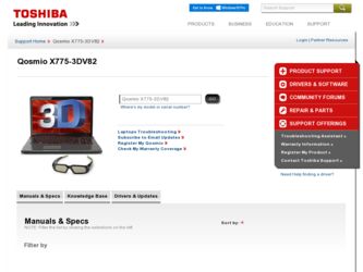 Qosmio X775-3DV82 driver download page on the Toshiba site