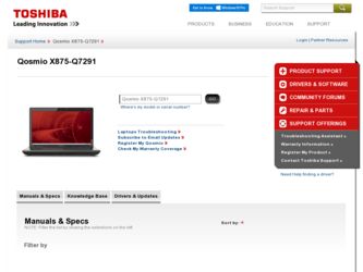 Qosmio X875-Q7291 driver download page on the Toshiba site