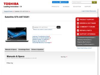 S70-AST3GX1 driver download page on the Toshiba site