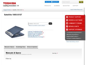 Satellite 1005-S157 driver download page on the Toshiba site