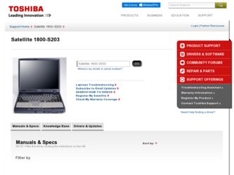 Satellite 1800-S203 driver download page on the Toshiba site