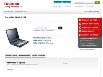 Satellite 1800-S207 driver download page on the Toshiba site