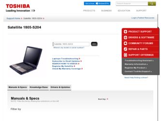 Satellite 1805-S204 driver download page on the Toshiba site