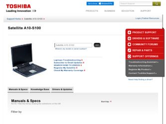 Satellite A10-S100 driver download page on the Toshiba site