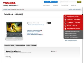 Satellite A105-S4012 driver download page on the Toshiba site