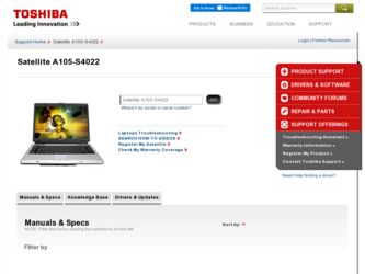 Satellite A105-S4022 driver download page on the Toshiba site