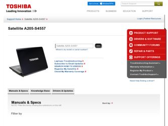 Satellite A205-S4557 driver download page on the Toshiba site
