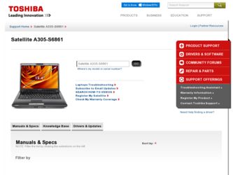 Satellite A305-S6861 driver download page on the Toshiba site