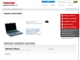 Satellite A305-S6902 driver download page on the Toshiba site