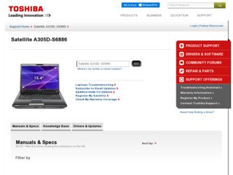 Satellite A305D-S6886 driver download page on the Toshiba site
