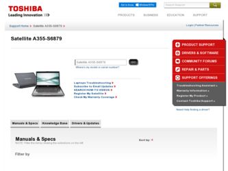 Satellite A355-S6879 driver download page on the Toshiba site