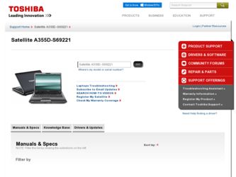 Satellite A355D-S69221 driver download page on the Toshiba site