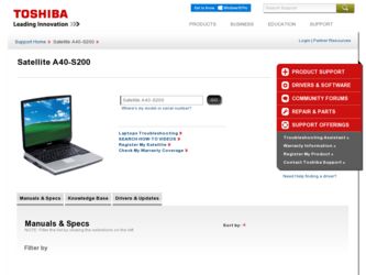 Satellite A40-S200 driver download page on the Toshiba site