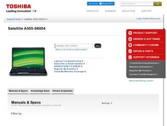 Satellite A505-S6004 driver download page on the Toshiba site