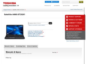 Satellite A660-ST2GX1 driver download page on the Toshiba site