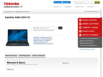 Satellite A665-3DV11X driver download page on the Toshiba site