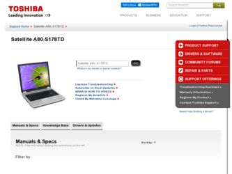 Satellite A80-S178TD driver download page on the Toshiba site