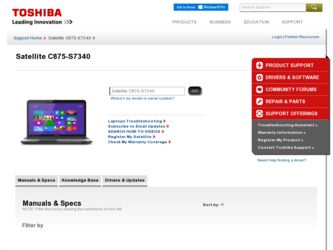 Satellite C875-S7340 driver download page on the Toshiba site