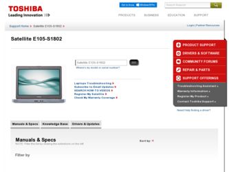 Satellite E105-S1802 driver download page on the Toshiba site