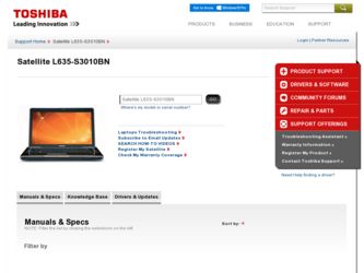 Satellite L635-S3010BN driver download page on the Toshiba site