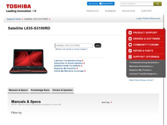 Satellite L635-S3100RD driver download page on the Toshiba site