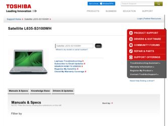 Satellite L635-S3100WH driver download page on the Toshiba site