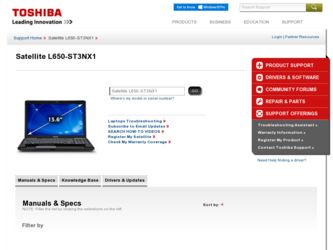 Satellite L650 driver download page on the Toshiba site