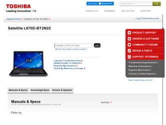Satellite L670D-BT2N22 driver download page on the Toshiba site