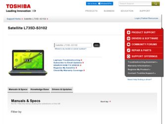 Satellite L735D-S3102 driver download page on the Toshiba site