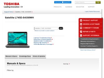 Satellite L745D-S4350WH driver download page on the Toshiba site