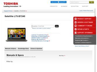 Satellite L75-B7240 driver download page on the Toshiba site